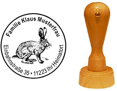 Stempel Adressenstempel Motivstempel « WILDHASE » Durchmesser ca. Ø 40 mm - mit persönlicher Adresse und Motiv - Hase Kaninchen Feldhase Jäger Jagd