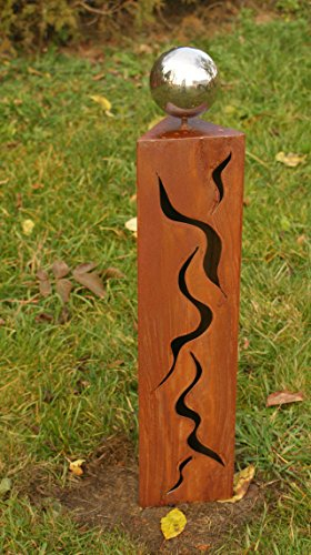 Gartendekoshop24 - Gartendeko Rostsäule, Dekosäule, 60 cm, aus Edelrost, mit Edelstahlkugel, für draußen, wetterfest. Handgefertigte, dreieckige Rostsäule mit Kugel. Dekorative Geschenkidee, Garten.