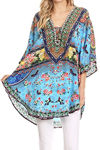Sakkas Tallulah Breiten Kreis Bluse mit V-Ausschnitt Top mit Quaste Krawatten und Strass