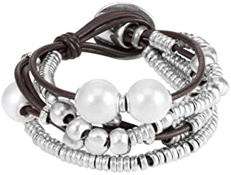 Uno de 50 Damen-Armband Leder Metal Mix Silber Poliert PUL0578MT