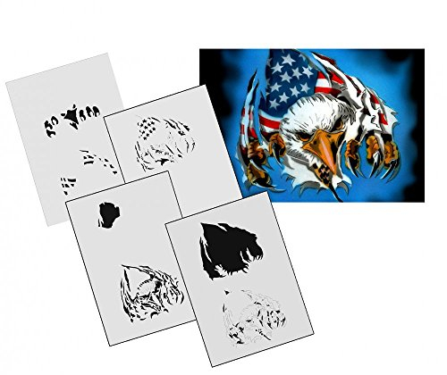 UMR-DESiGN AS-131 Adler USA Step by Step Schablone für Acryl, Airbrush, Spray, Lacke und Wandfarbe