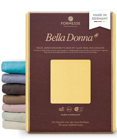 Bella Donna Jersey edles Spannbettlaken: Blickdicht, glatt, kein Pilling | FORMESSE Farbe Hellgelb; 120x190-130x220cm, bis 30cm; 97% Baumwollzwirn, 3% Elastan; Aloe vera&Arganöl, intensive Farben