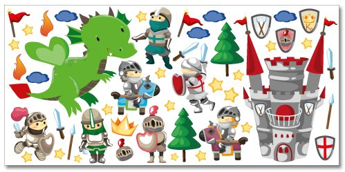 Wandkings Ritter Wandsticker XL Set, 48 Aufkleber, Gesamtfläche 130 x 70 cm