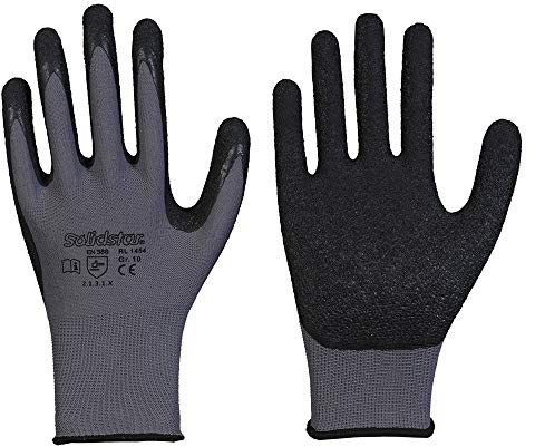 1 Paar SOLIDSTAR® Nylon-Feinstrick-Handschuhe mit Latex-Beschichtung grau/schwarz Größe 11