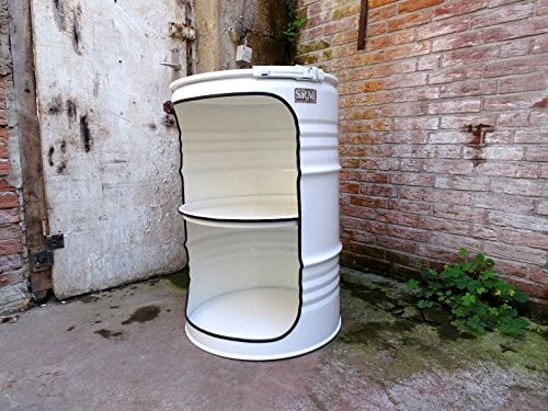 Fassmöbel Fass Design Regal Ölfass Möbel 210 Liter Volumen Farbe Weiss/Beleuchtung mit 2 Lampenfassungen