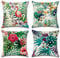 Gspirit 4 Stück Kissenbezug Retro Blume Dekorative Kissenhülle Baumwolle Leinen Werfen Sie Kissenbezüge 45x45 cm (Tropical Flamingo)