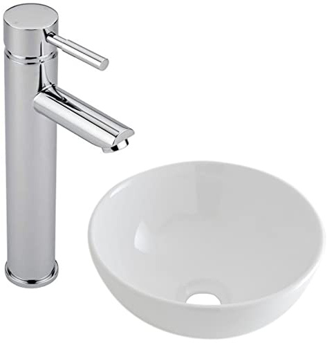 MILANO Round Countertop Bathroom Basin Sink High Rise Mono Mixer Tap 280mm