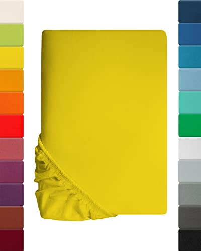 Lavea Spannbettlaken 200x220cm - aus atmungsaktiver Baumwolle - Passgenau für Boxspringmatratzen bis 40cm - Sonnengelbes Bettlaken mit Gummizug - Jersey Spannbetttuch 200x220cm