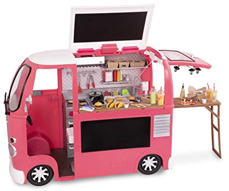 Our Generation – Fahrzeug-Spielset – Küchen- und Kochbereich – 46 cm Puppenzubehör – Spielnahrung – Spielzeug für Kinder ab 3 Jahren – Grill to Go Food Truck