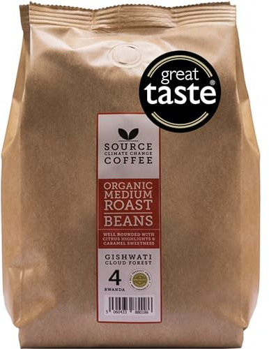 Whole Coffee Beans - Organic, Award Winning Medium-Dark Roast by Source Climate Change - Single Origin, Traceable & Freshly Roasted (500g, Rwanda)