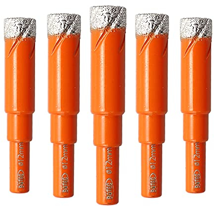 BGTEC Set di Punte Diamantate a Secco, 5 Pezzi da 12 mm per Seghe a Tazza per Granito, Marmo, Muratura, Cemento, Piastrelle/Ceramica, Vetro, Plastica Dura, Kit di Punte Diamantate Brasate Sottovuoto
