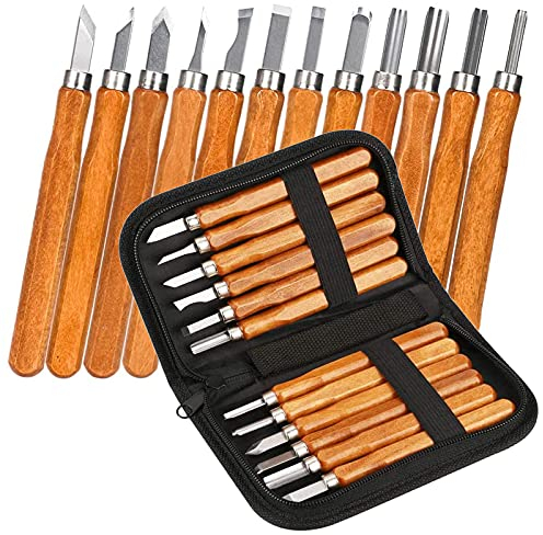 Holz-Schnitzwerkzeug Set, Stechbeitel Set für Holz, 12 teiliges Holz-Schnitzmesser mit ein Schleifsteine für holz, Obst, Gemüse, Carving DIY, Skulptur und Wax