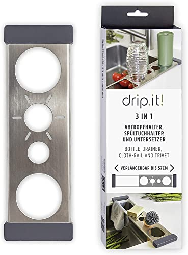 Sanni Shoo drip.it Flaschenhalter für 2 Flaschen der Marke SodaStream - teleskopischer Abtropfhalter aus Edelstahl, geeignet für die Spülmaschine, passt über Fast Jede Spüle (32–56 cm)
