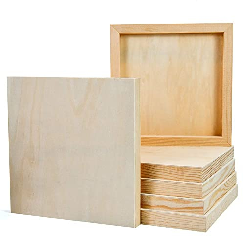 JeogYong 6-Piece Wooden Canvas Panel, Unfinished Wood Cradled Painting Panel Boards - Natural Wood Art Boards for Painting, Drawing & Crafts, 20x20cm (8x8in)