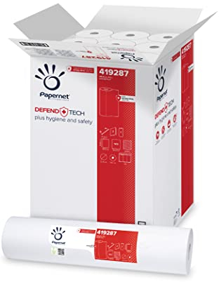Papernet Defend Tech medizinische Liegeabdeckung (419287) | Hygienische Einweg-Rolle mit antibakterieller Formel | 2-lagiges Papier | 9 Stück à 143 Blatt 59 x 35cm | Länge 50m