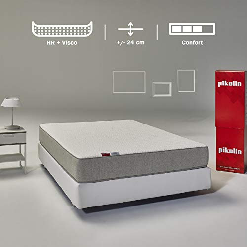 PIKOLIN Leah - Colchón viscoelástico y Espuma HR, Altura 24cm, Firmeza Alta, Confort Visco, Calidad Óptima, Protección Higiénica Total, 140x190