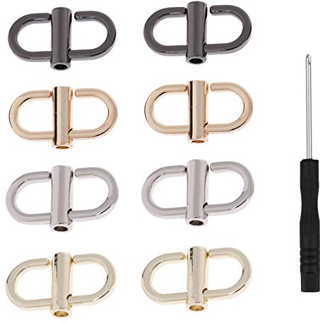 ENCO 8 Stück Verstellbare Metallschnallen Tasche Kette Clip, mit einem Schraubendreher, Verkürzung der Metallkette, Winzige Kettenglieder für Umhängetaschen(Vier Farben)