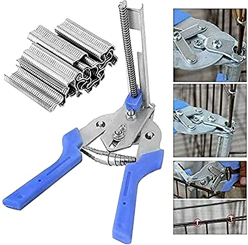 Type M Nail Ring Pliers with 600pcs M Clips,Clamp Hog Ring Pliers Set, Hog Ring Upholstery Installation Repair Hand Tools for Bird Chicken Mesh Cage Wire Fencing