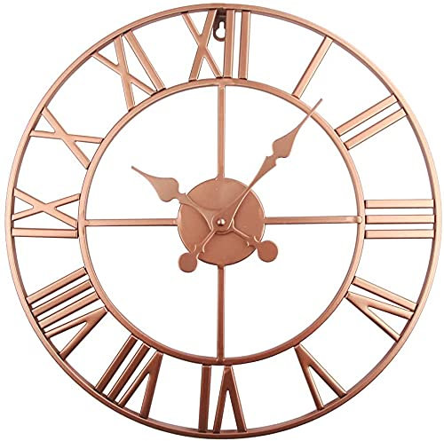 Oumao Vintage Metal Rose gold Oumao Roman Silent Iron Wall Clock for Kitchen Living Room Bathroom Hotel Bar Office Decor 40cm. (Rose)