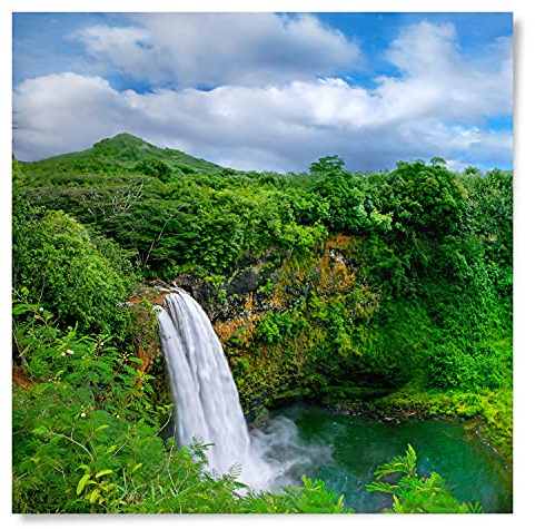 BilderKing Wandbild Wasserfall Hawaii - 50cm x 50cm Poster Glanz
