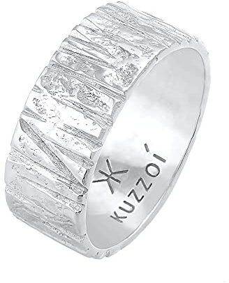 Kuzzoi Herrenring im kunstvoll strukturiertem Design, Bandring massiv (9 mm) breit in 925 Sterling Silber, Silberring gehämmert, Ring für Männer, Bikerring, Ringgröße 64, 0604922121_64