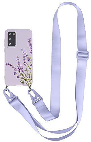 Yoedge Funda con Cuerda para Huawei P20 Lite 5,84, Carcasa de Suave Púrpura Silicona TPU Caso con Correa Colgante Ajustable Collar Correa de Cuello Cordón Case para Huawei P20 Lite, Lavanda