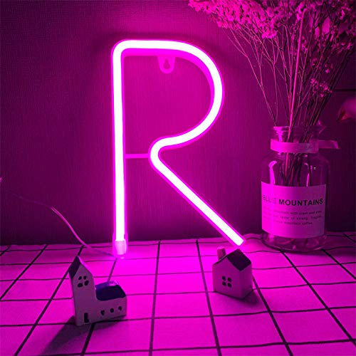 LED-Buchstaben-Leuchten Neon-Buchstaben R-Zeichen Rosa LED-Buchstaben Light Night Lampen 26 Alphabet Neonlichter USB/Batteriebetriebene Buchstaben Nachtlichter für Home Wandparty Geburtstag Weihnac