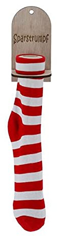 Sparstrumpf Sparsocke Spardose rot-weiß, H: ca. 43cm