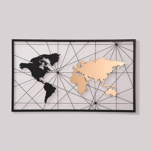 XXXXW 3D-Wandbilder Black Metal Frame Moderne Schmiedeeisen Weltkarten Dekoration Wand Hanging for Wohnzimmer Schlafzimmer Kunstwerk Hotel Dekor Wandskulpturen