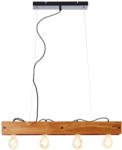 BRILLIANT Lampe, Calandra Pendelleuchte 4flg schwarz/holzfarbend, 4x A60, E27, 42W, Holz aus nachhaltiger Waldwirtschaft (FSC)