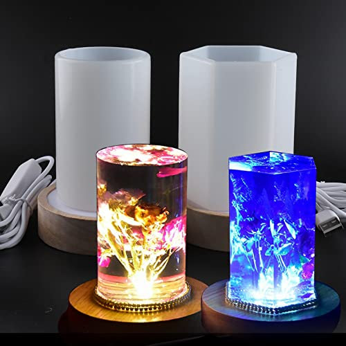 EPODA Epoxy Resin Moulds Lamp with lampholders,2 Pcs Cylinder Resin Moulds for DIY Craft LED Lamps Decoration,Resin Kit with Moulds