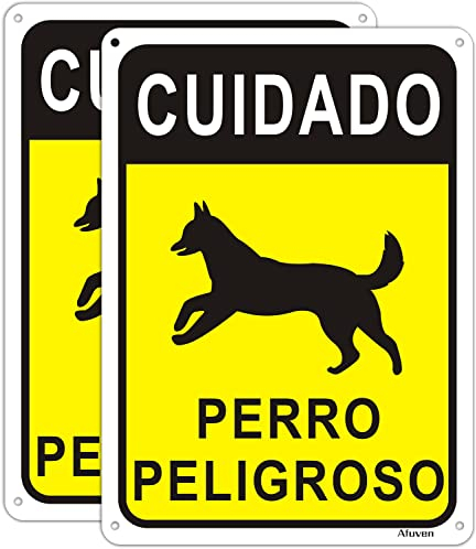 Señal Precaución Perros 25x18 cm cuidadao perro peligroso Letrero de metal de Aluminio impermeable resistente a la decoloración Interior-Exterior 2 piezas