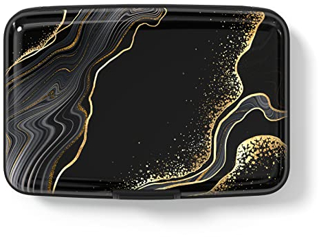 Hsxnam Credit Card Holder Wallet, RFID Blocking Credit Card Case Aluminum Metal Cute Business Card Holder Pocket ID Case for Women Men, Black Gold