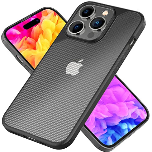 NALIA Carbon-Look Hülle für iPhone 14 Pro Max - rutschfest, Schwarz | Kratzfeste Polycarbonat-Rückseite, Stoßdämpfender TPU-Bumper, Erhöhter Kameraschutzrand, Anti-Fingerprint, NOMAD