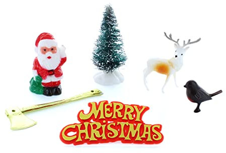 Culpitt Christmas Woodland Cake Decoration Kit, Festive Cake Toppers Including Santa, Reindeer, Robin, Axe, And Merry Christmas Plaque - 6 Piece Set, 50614
