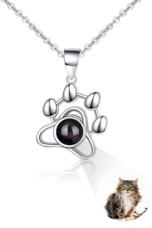 Auinniuz Sterling Silber Individuelle Foto Halskette – Personalisierte Katzen/Hundepfoten Halskette – Haustier Gedenkbild Schmuck – Geschenk Für Haustierliebhaber