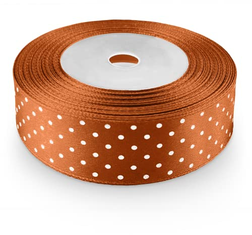 Netuno 1 x Satinband Kupfer gepunktet 25 mm x 22 m Schleifenband Punkte Geschenkband Dekoband Stoffband Satinrolle Hochzeit Kommunion Taufe Geschenke Verpacken Blumen Dekoration Basteln
