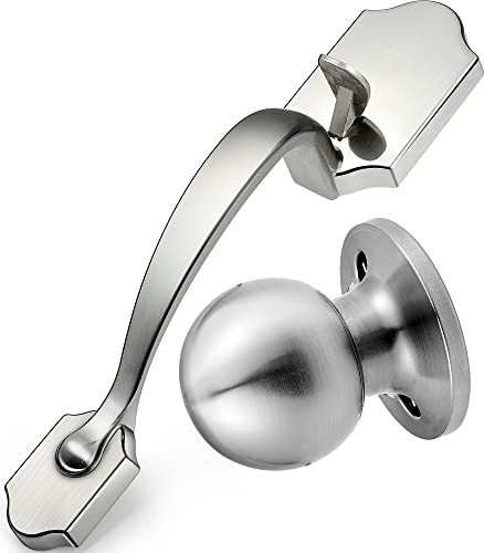 Türdrücker Set Haustür Eingangstür Griff Set mit Hochtknauf für Rechts- und Linkshänder Türen Innen und Außen Eingang Durchgangsschloss Satin Nickel