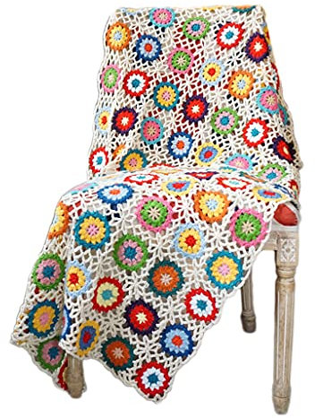 caoxhenr Couverture bohème vintage faite à la main au crochet pour canapé, lit, tapis de table, tapis inclinable, décoration d'intérieur