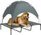 PawHut 122cm Elevated Dog Bed Cooling Raised Pet Cot UV Protection Canopy Grey