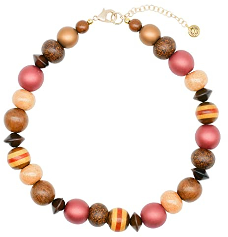 Feliss Handmade: Ketten aus Perlen, Halskette Damen. Statement Kette 45 cm lang in Boho Style. Choker, aesthetic Necklace Schmuck. Beads Perlenkette für Frauen in braun mit Holzperlen