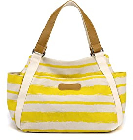 CORIOS Damen Canvas Henkeltasche Multi-Color Streifen Tragetasche Casual Patchwork Tote Beutel Handtasche im Retro-Stil Multifunktionale Unterarmtasche für Schule Reise Shopper Arbeit Gelb