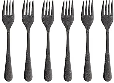 VILLA ITALIA Elegantes Kuchengabel - Set Elegantes Besteck Set Edelstahl Chrom Schwarz 6 Stück 6er Set ANTIQUE BLACK