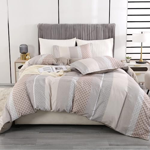 Qucover Bettwäsche-Set für Einzelbett, weiche Mikrofaser, gestreift, leicht und atmungsaktiv, 2-teiliges Bettwäsche-Set mit 1 Kissenbezug, Reißverschluss und Eckbändern (135 x 200 cm + 50 x 75 x 1,