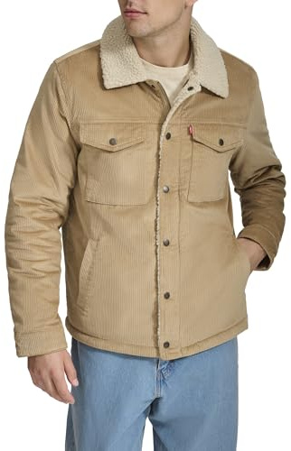 Levi's Herren Cordjacke mit Sherpa-Futter, Sandfarbener breiter Walkord, L