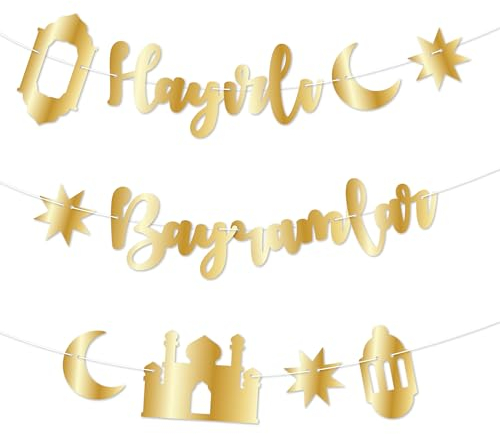 Papierdrachen 10m Girlande als Dekoration für Ramadan - Hayirli Bayramlar - Ramadanwünsche auf türkisch - Deko zum Basteln für Kinder und Erwachsene - Zuckerfest - Set 4