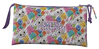 Gabby – Dreifach-Federmäppchen, Federmäppchen, 5 Fächer, Vorschule, Federmäppchen, Gabby, Pandy Patitas, Farbe Lila, offizielles Produkt (CyP Brands)