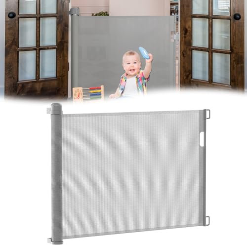 JOIEYOU Treppenschutzgitter Ausziehbar 0-180 cm Baby Schutzgitter mit Doppelschloss Stabil Türschutzgitter Hundbarrien Einziehbar Kinderschutzgitter für Treppe Türen Flure(Grau)
