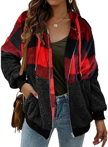 ABINGOO Veste Femme en Fausse Fourrure Pull Polaire Chaude Souple Mode Hiver Zippée Peluche Sweat Femme Casual Ample (S, Z-Rouge)