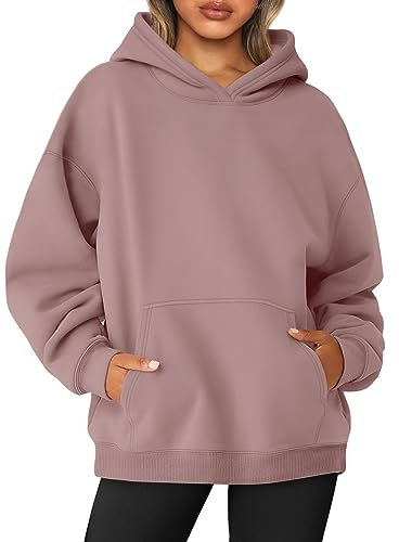 AUTOMET - Felpa Oversize da Donna con Cappuccio, in Pile, a Maniche Lunghe, Autunnale, con Tasche, Collezione 2025, Rosa Scuro., Medium